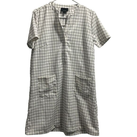 Women’s Black & White Abstract Window Pane Shift Dress with front Pockets Size M - Picture 1 of 5